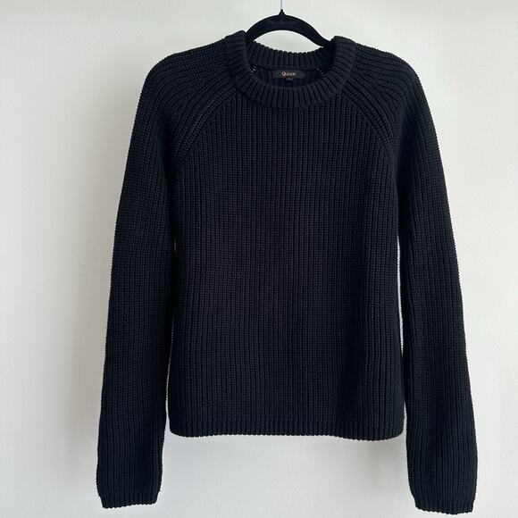 Quince Sweater Womens Small Black Fisherman Crew Organic Cotton Ribbed Knit - Picture 1 of 9